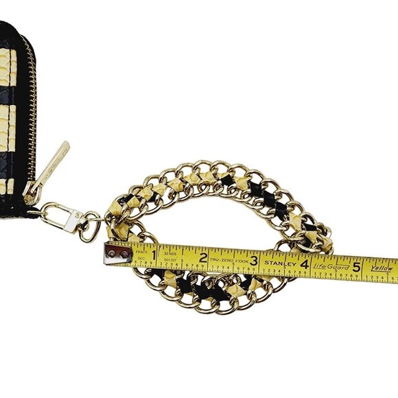 Olivia Joy New York Wallet Wristlet Yellow Black Faux Snakeskin Zip Metal Strap - Picture 10 of 10